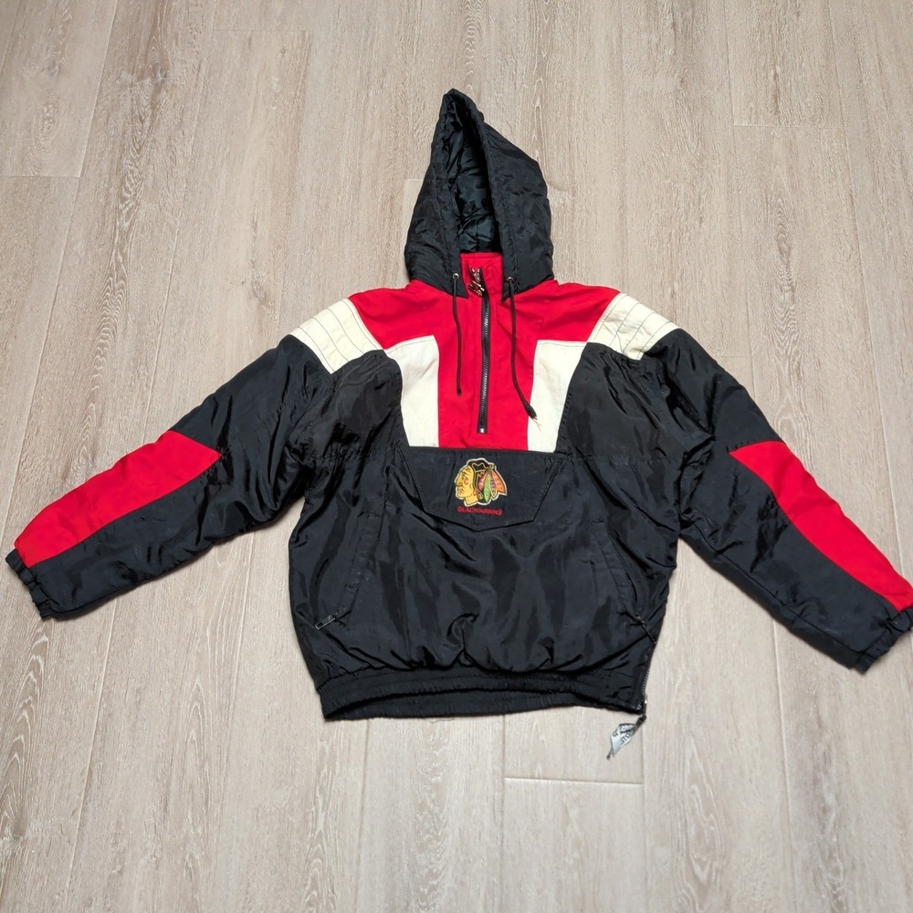 Vintage 90s Starter Chicago Blackhawks‎  Pullover Quilted Puffer Jacket Womens L